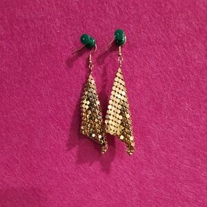 Monet Gold TONE Dangle Earrings & Bracelet Set Vintage SIGNED.